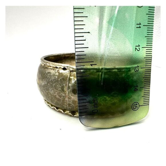 Silver tone hammered wide bangle bracelet - Picture 6 of 9